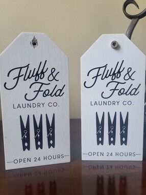 White "Fluff & Fold" Laundry Co. Wood Signs (Set of 2)